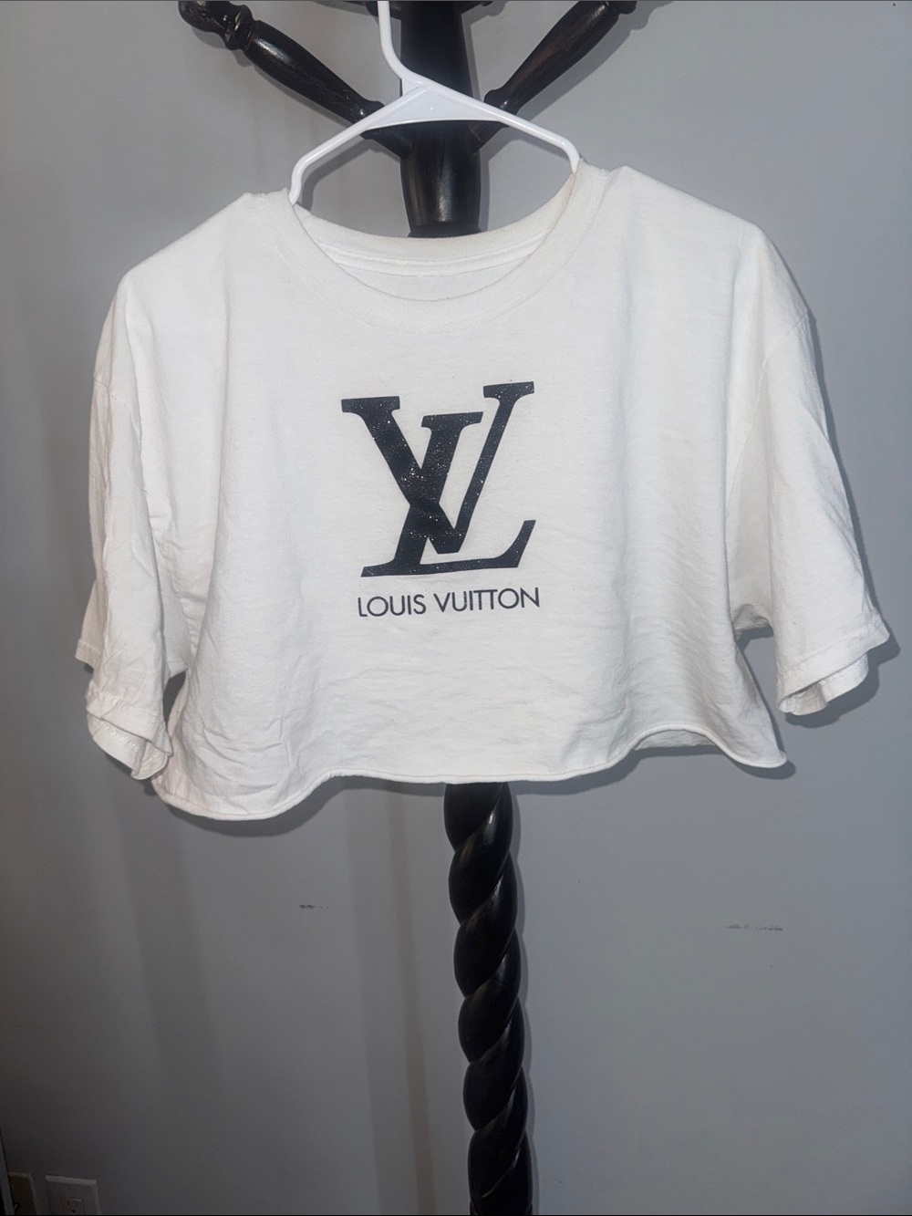 Louis Vuitton White Cropped Logo Tee Women's Casual Crop Top 2.R2